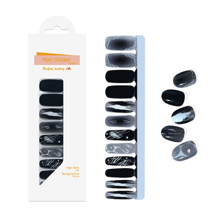 Nail Art Stickers Black Colour Press On Nail Glue Strips Pre Cured Gel Nail Stickers - Image 4